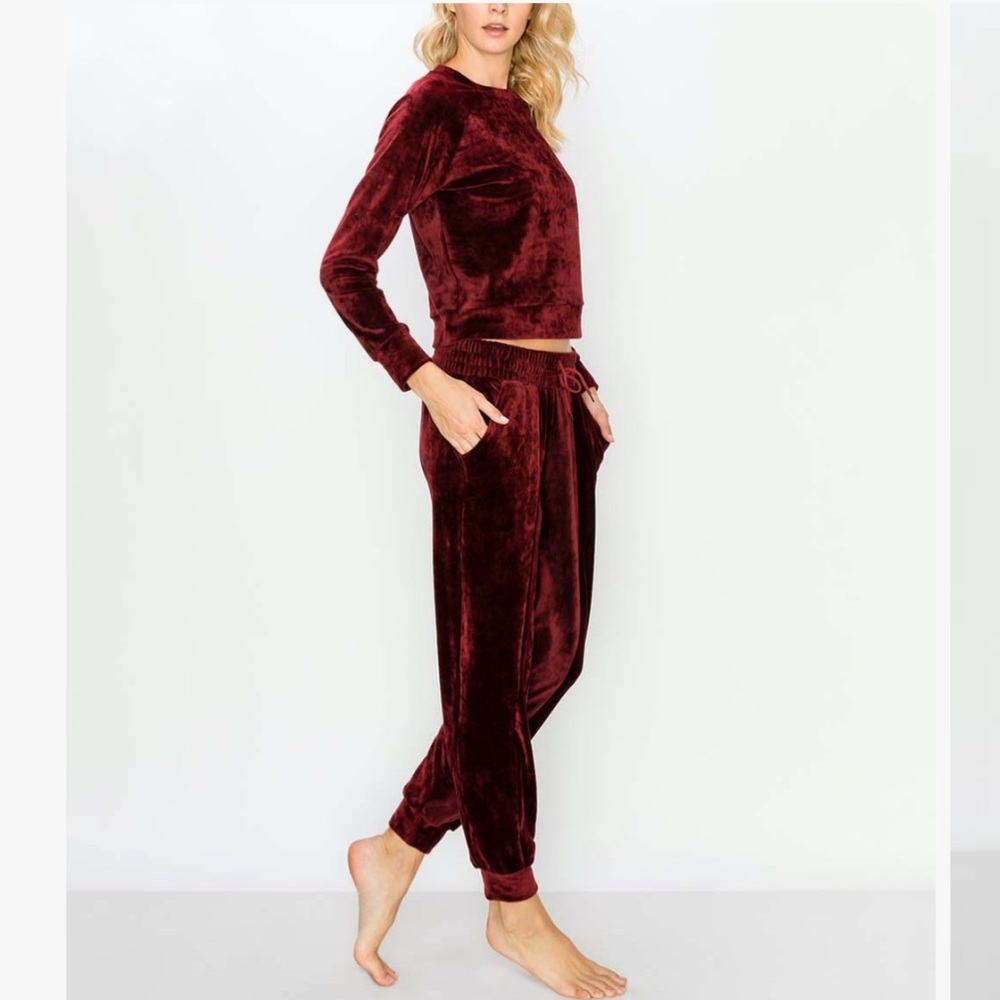 EUC crushed velvet jogger set